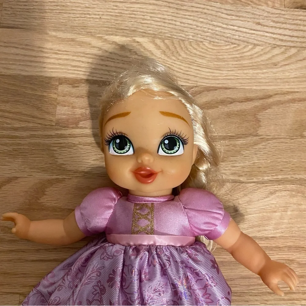 Disney Rapunzel Baby Doll Hard Kids Toy Princess Purple Pink Dress Blonde Hair